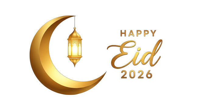Eid mubarak 2026 wishes happy eid celebration with golden crescent moon and lantern