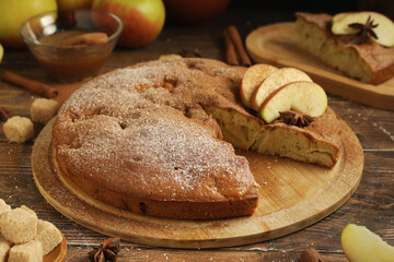 Naklejka premium A freshly baked apple pie Szarlotka, traditional dish of Polish cuisine 