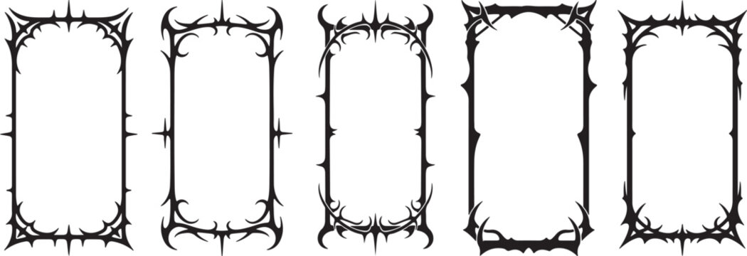 Gothic thorn border frame set ornate decorative elements for design