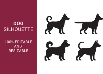 Obraz premium Dog Silhouette set with Various Breeds and Poses while they are Jumping, Running, and Sitting can be use able for Pet Branding and Logos 100% editable