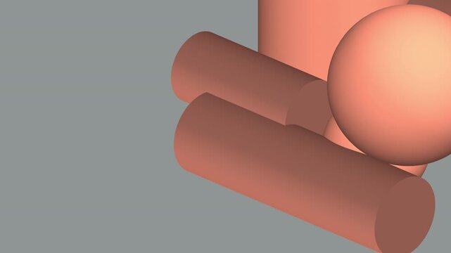 Procedural 3D Bauhaus kinetic sculpture seamless loop. Rigid matte geometric primitives glide along computed paths, dynamically sliced to reveal precise flat cross-sections. Architectural background.
