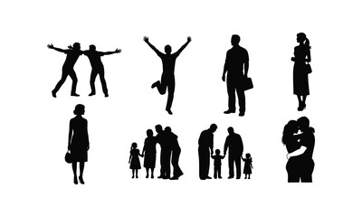 Obraz premium Family and friends silhouette, happy couple and single person illustration