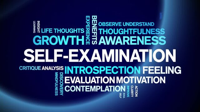 Self-Examination animated word cloud-text design animation tag kinetic typography seamless loop.
