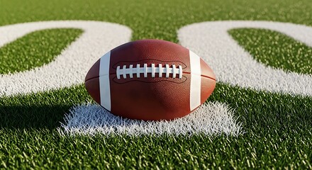 Obraz premium American football on green field with white markings