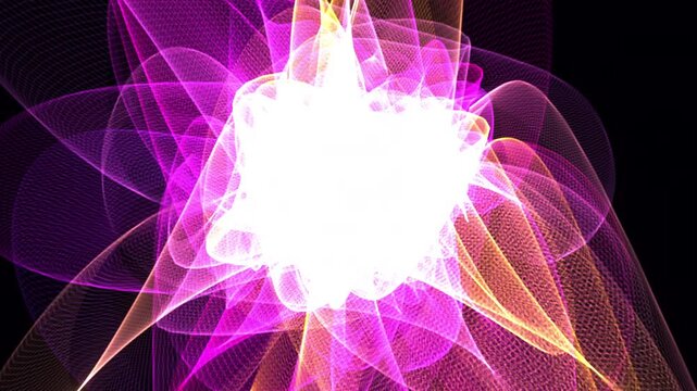 Mathematically perfect seamless loop of 12,500 intertwined Bezier curves. A dense, colossal volumetric web of procedurally generated flowing abstract lines orbiting an invisible center in 4K UHD.