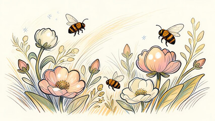 Obraz premium Drawing of spring flowers