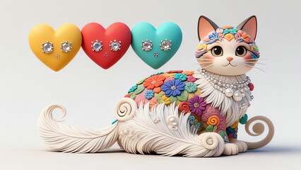 Obraz premium A cute cat with bright eyes and a vibrant floral heart pattern