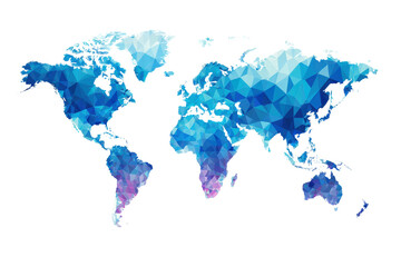 Fototapeta premium A blue and white world map with a blue triangle on the top right corner. The map is made up of triangles and is very colorful, png