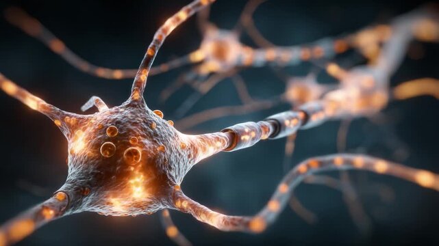 Detailed Close-Up of Neurons Illustrating the Complex Network of Neural Connections and Synaptic Activity in the Nervous System, Showcasing Their Structure and Functionality