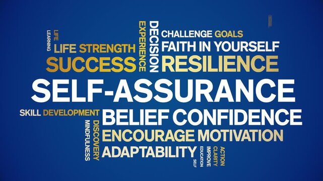 Self-Assurance animated word cloud-text design animation tag kinetic typography seamless loop.