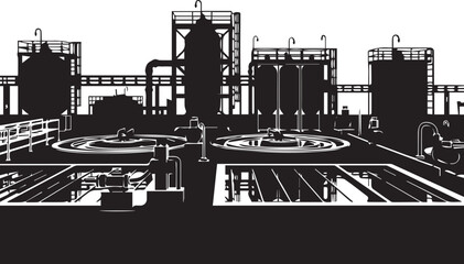 Obraz premium Industrial water treatment plant silhouette illustration vector line art facility
