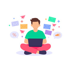 Fototapeta premium Email Marketing, engaging customers through targeted campaigns, Flat vector character illustration