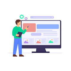 Obraz premium Banner Design, designing attractive promotional web banners, Flat vector character illustration