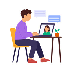 Fototapeta premium Talking Online, discussing design projects virtually, Flat vector character illustration