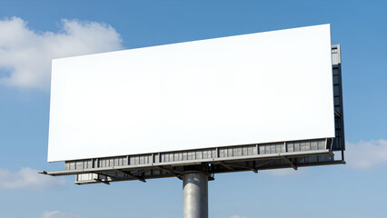 Obraz premium Large Blank Billboard Advertisement Sign Against Clear Blue Sky with Fluffy White Clouds Ready for Custom Outdoor Marketing Campaign Visuals
