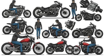 Collection of various motorcycle models and riders. © Suci