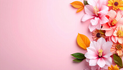 Fototapeta premium Floral Background, Elegant Botanical Arrangement, Pink Flower Composition for Beauty Branding Design, Copy Space, Pastel Minimal Style