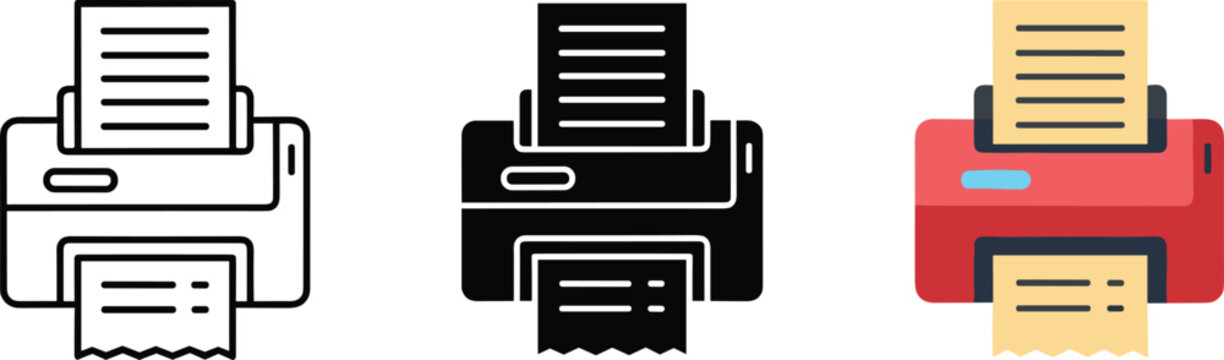 Three modern printers isolated on white background vector illustration