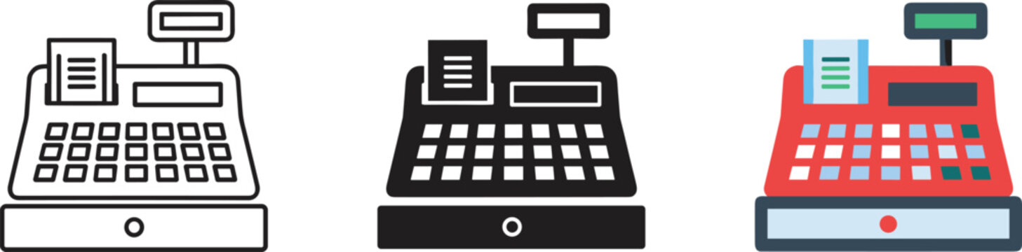 Three modern cash registers isolated on white background vector illustration