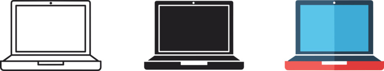 Three laptops isolated on white background technology workspace concept