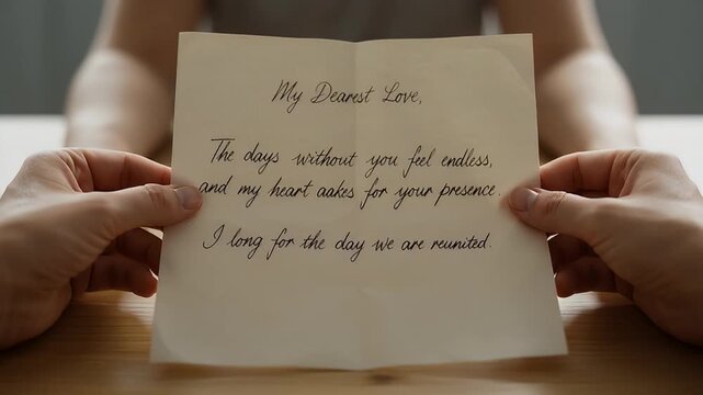 Hands holding a handwritten love letter expressing longing and affection in detail