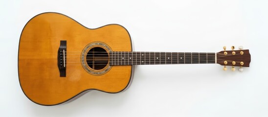 Strumming melodies acoustic guitar showcase home studio high-resolution image minimalist background direct angle musical artistry and craftsmanship