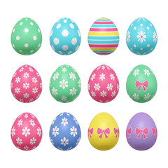 Colorful assortment of decorated eggs arranged in a festive pattern