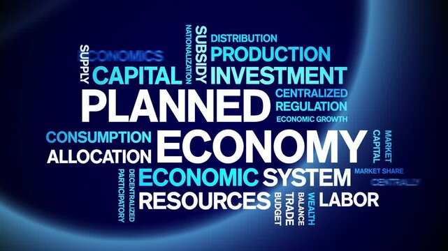 Planned Economy animated word cloud-text design animation tag kinetic typography seamless loop.