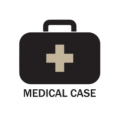 Obraz premium Black medical case with a beige cross symbol and 'MEDICAL CASE' text below it, representing first aid and healthcare.