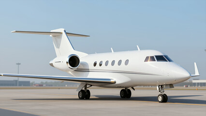 White Private Jet Aircraft Parked on Airport Tarmac under Clear Blue Sky for Luxury Travel Business Aviation and Executive Transport Concepts