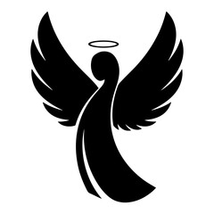 Naklejka premium Abstract black silhouette of a guardian angel with wings and a halo in vector format