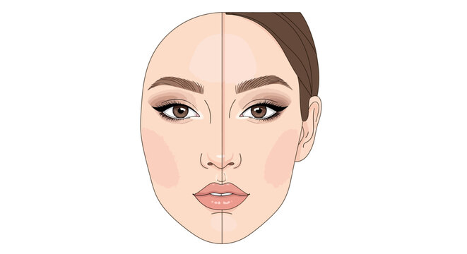 Woman Face Makeup Comparison.