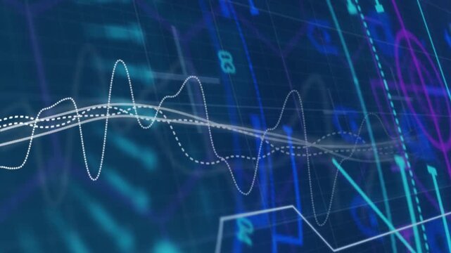 Layered waveform traces responding to cyan beam sweep, shifting and visualizing data trends
