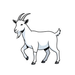 Fototapeta premium Vector illustration of a goat with horns walking, side view, in a simple graphic style