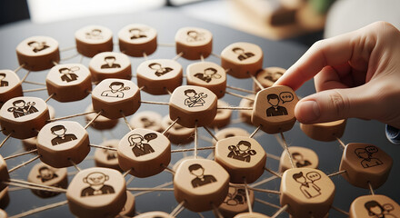 Obraz premium Wooden Icon Network of Diverse Professions Connecting Through Shared Communication