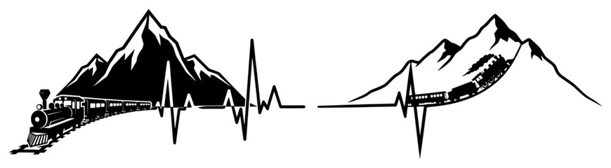 Creative illustration of steam trains in mountains integrated with a heartbeat pulse line © Camel
