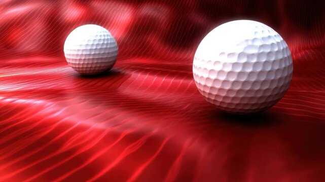 Two golf balls on a red, wavy surface