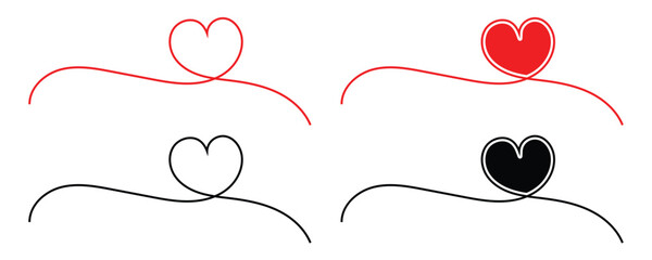 Continuous line drawing heart shape with wavy line element, abstract valentine romantic symbol, simple illustration