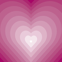Concentric pink delicate heart gradient vector background. Smooth transition. Y2K groovy festive wallpaper for cards and design. Valentine's day cute lovely girly design.
