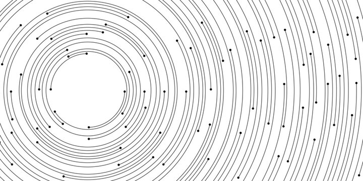 Abstract Black and White Spiral Lines with Dots Vector Background.