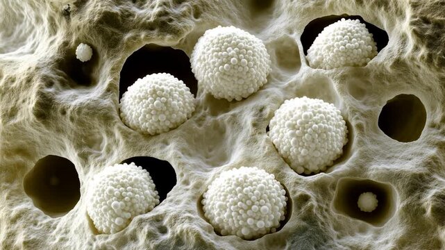 Microscopic view of bone structure with cells