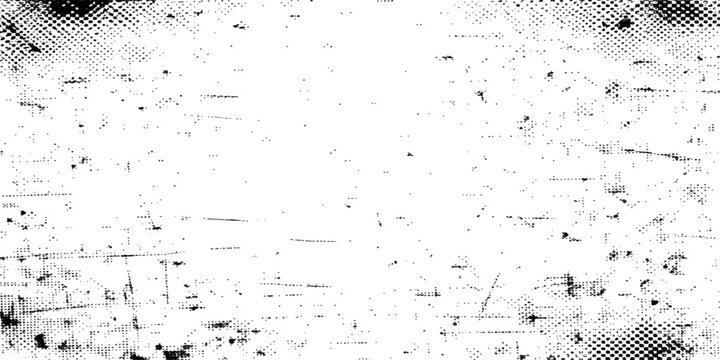 Abstract vector grunge background featuring halftone patterns with black ink splatters, paint drips, and watercolor brush strokes on a dirty old paper texture