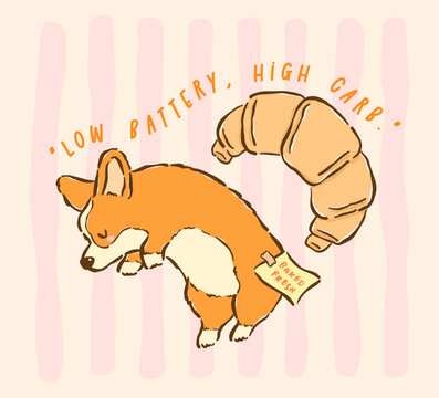 Cute kawaii corgi croissant loaf bread whimsical hand drawn cartoon doodle