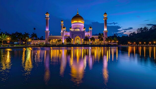 Grand Sultan Omar Ali Saifuddien Mosque Brunei at Dusk
