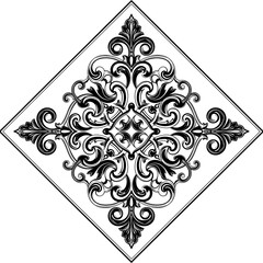 Luxury vintage black floral emblem, detailed scrollwork, centered symmetry