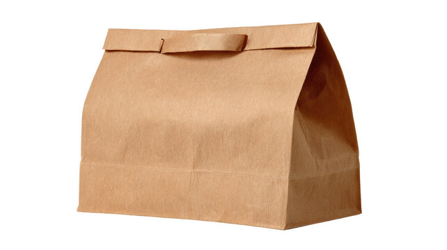 brown paper lunch bag packaging mockup kraft grocery sack minimal recycleable container food isolated studio shot on white background 