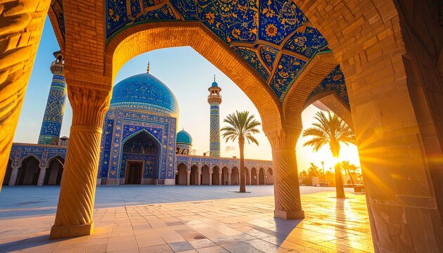 Beautiful Jame Asr Mosque Bandar Abbas at Sunset