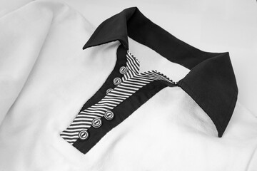 Modern black shirt collar on white, abstract design with copy space