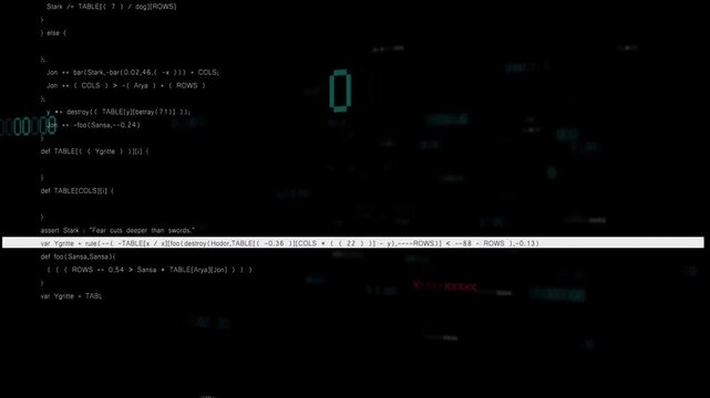 Bright scan bar appearing, central code and teal counters revealing code rows, clustering zeros