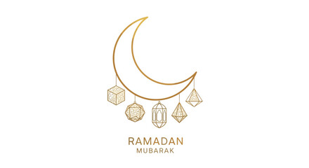 Obraz premium Golden Crescent Moon Ramadan Mubarak Illustration.